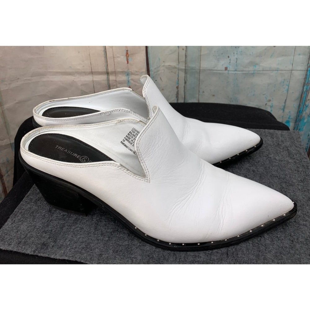 Treasure & Bond Mule/ Clog/ Slip-on  7M White/ Black   Leather Upper, Black Bala